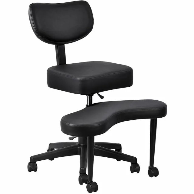 VILIMA Bureaustoel - Meditatiestoel - Ergonomische bureaustoel - Incl. zitting voor gekruiste benen - Hoogwaardige beensteun - In hoogte verstelbaar - Zwart