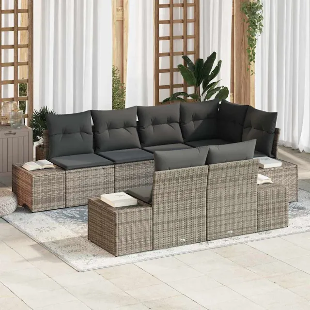 vidaXL Tuinbankenset 7 st Grijs poly rattan, foto 2