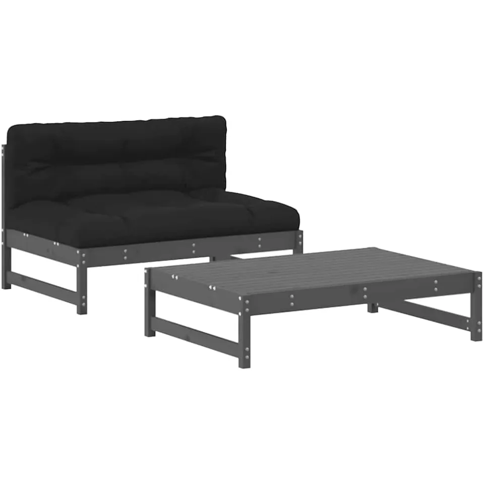 vidaXL 2-delige Loungeset met kussens massief hout grijs, foto 3