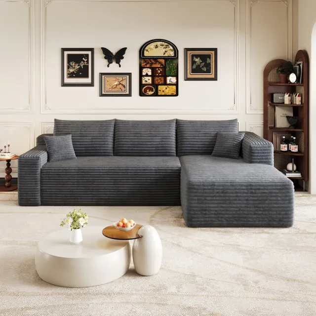 DESMIU Hoekbank 241 Cm - L Vormige 3-Zits Bank Met Zacht Zitcomfort En Geen Montage - Voor Woonkamer - Stof - Donkergrijs