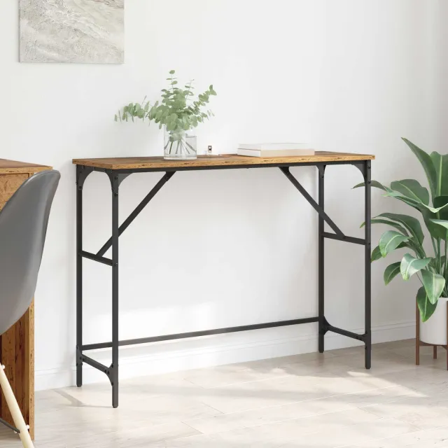 vidaXL Wandtafel Oudhout 100 x 32 x 75 cm Bewerkt hout bruin, foto 2