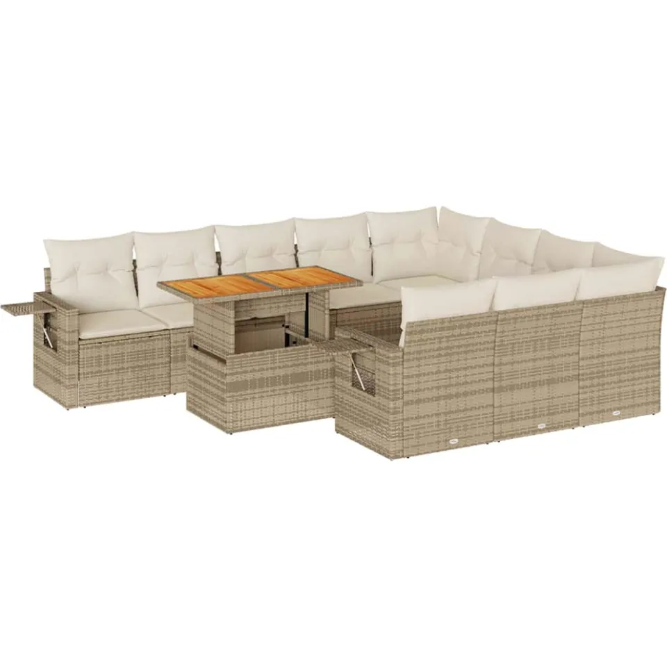 vidaXL 11-delige Tuinset met kussens poly rattan beige, foto 3