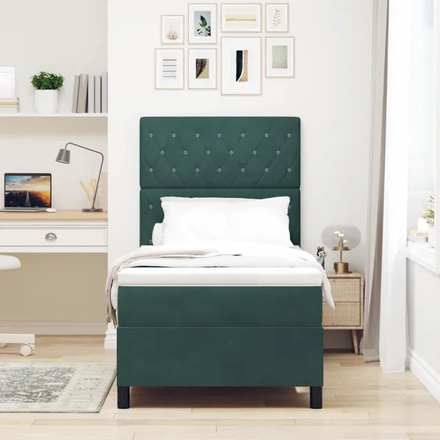 vidaXL LED Box Spring Bed met matras Donkergroen 90 x 200 cm Fluweel