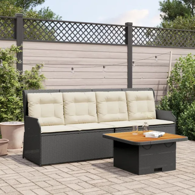 vidaXL 3-delige Loungeset met kussens poly rattan zwart, foto 2