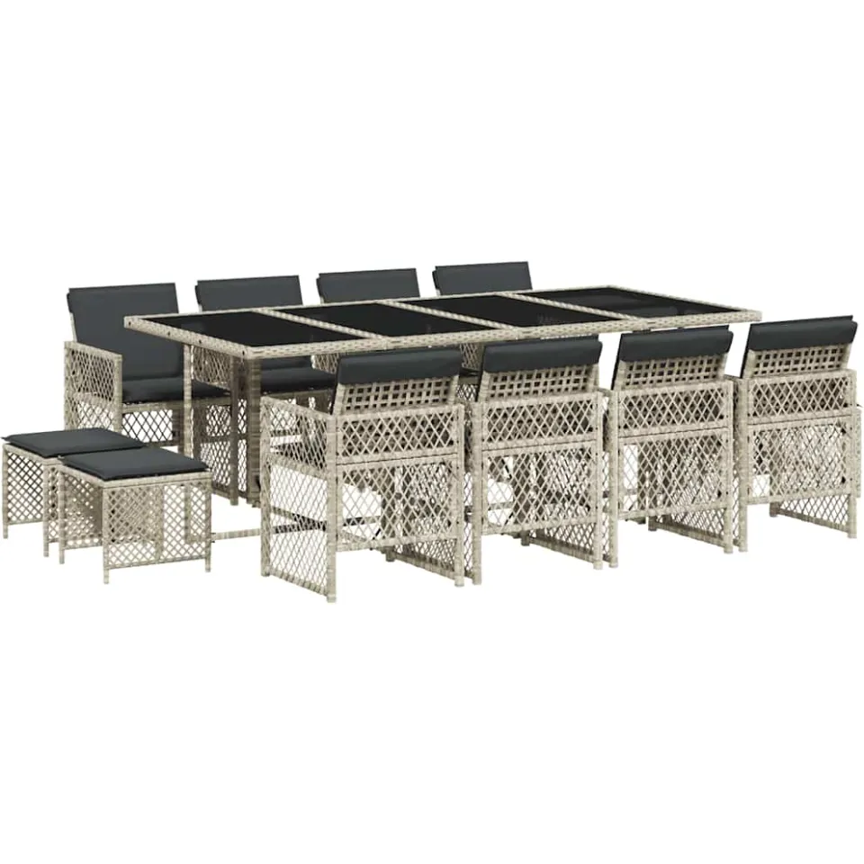 vidaXL 13-delige Tuinset met kussens poly rattan lichtgrijs grijs, foto 4