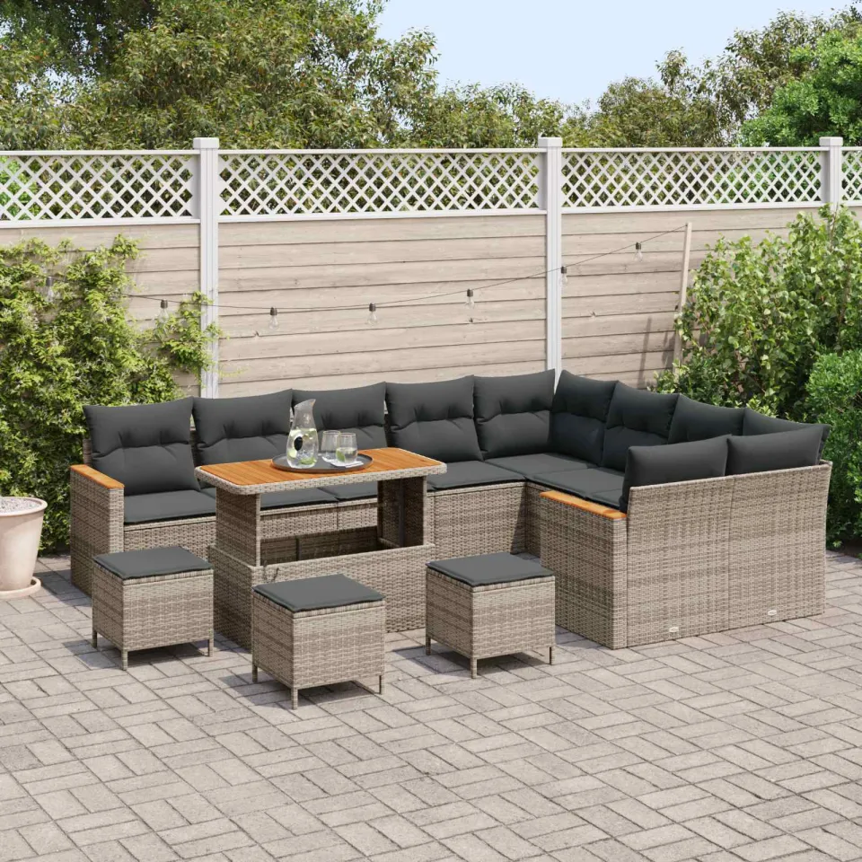 vidaXL Tuinbankenset 13 st Grijs poly rattan, foto 3