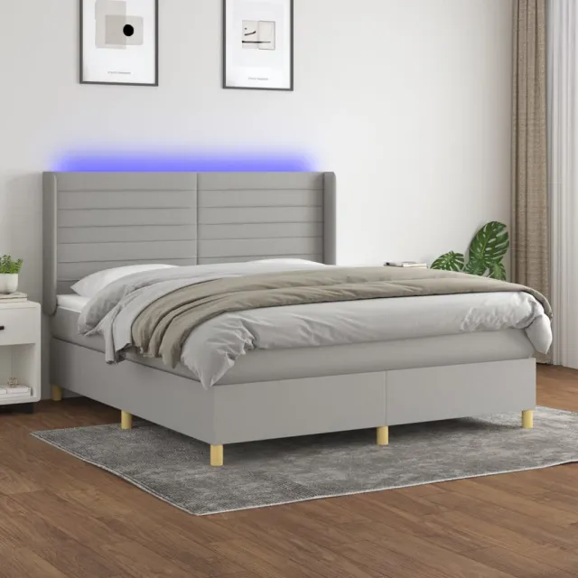 vidaXL Boxspring met matras en LED stof lichtgrijs 160x200 cm grijs