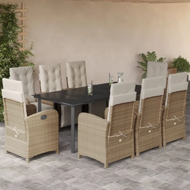 vidaXL 9-delige Tuinset met kussens poly rattan beige, foto 2