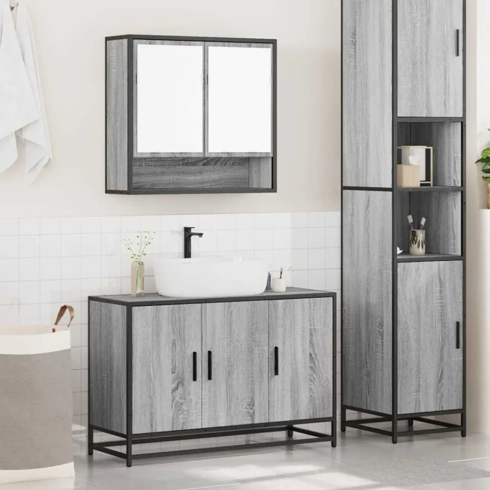 vidaXL 2-delige Badkamermeubelset bewerkt hout grijs sonoma eikenkleur, foto 2