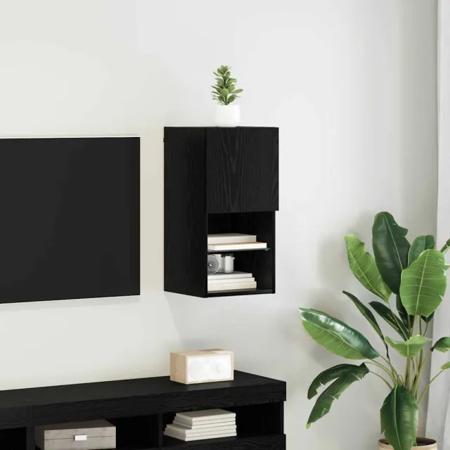 vidaXL Wandgemonteerd tv-meubel 30,5 x 30 x 60 cm Zwart Eiken