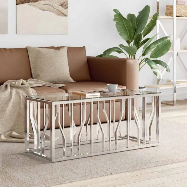 vidaXL Salontafel 110x45x45 cm roestvrij staal en glas Zilver