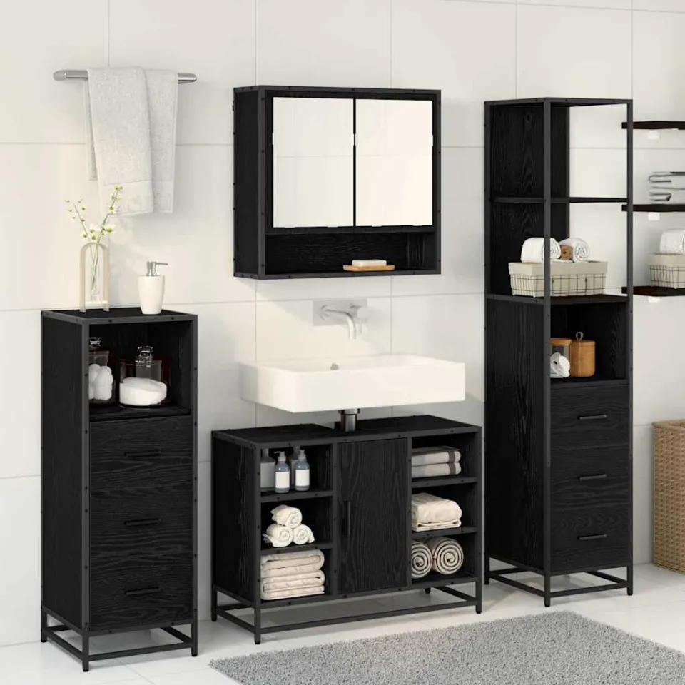 vidaXL Badkamermeubelset 4 st Zwart Eiken 80 x 33 x 60 cm Bewerkt hout, foto 4
