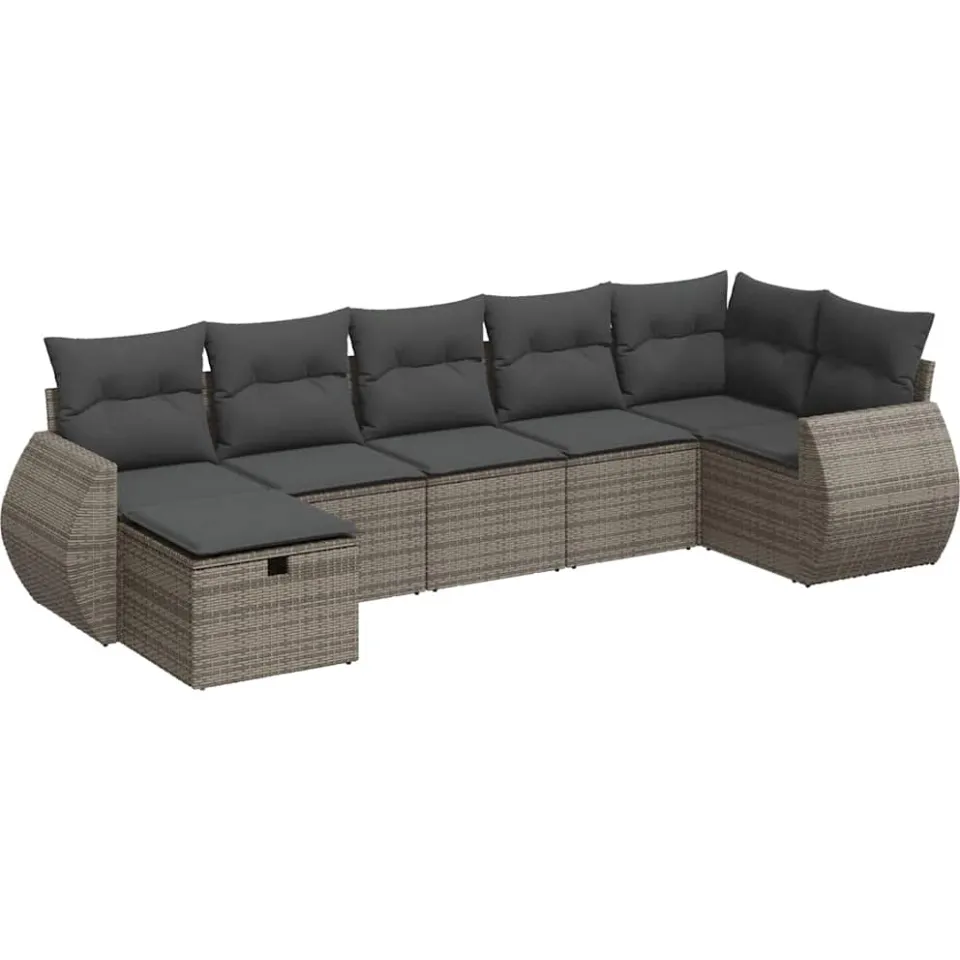 vidaXL 7-delige Loungeset met kussens poly rattan grijs, foto 3