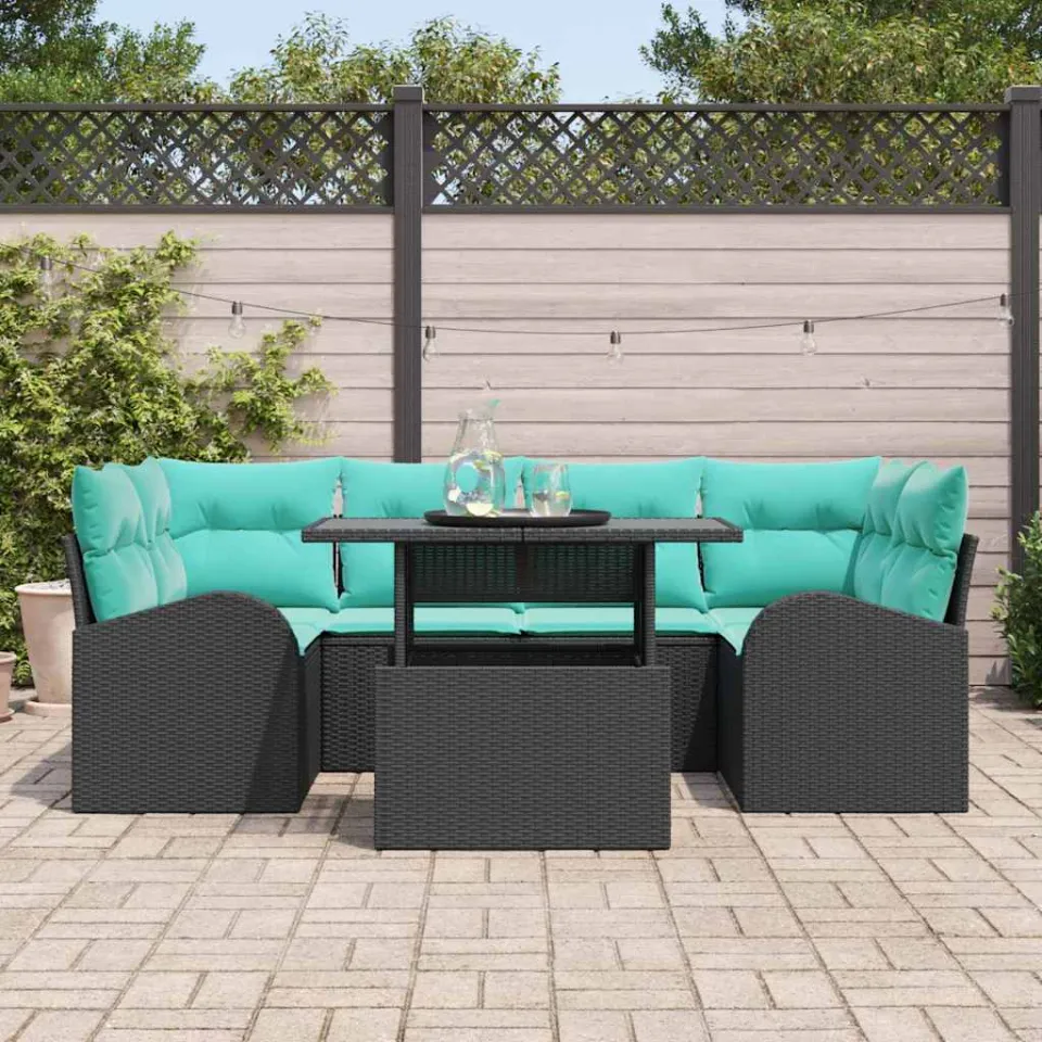 vidaXL Tuin Sofa Set 7 st Zwart en Turquoise, foto 3