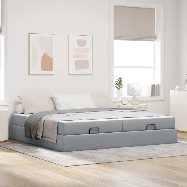 vidaXL Bedframe met matras 2 st Lichtgrijs Stof