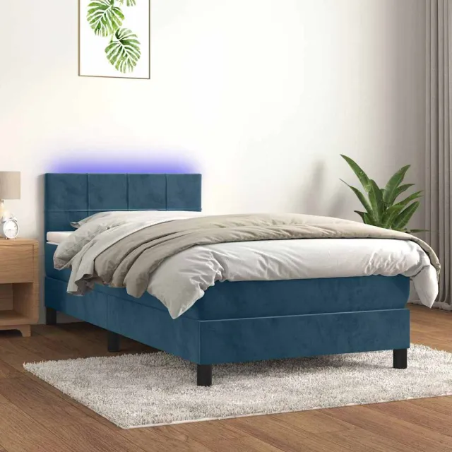 vidaXL Boxspring met matras en LED fluweel donkerblauw 80x200 cm blauw