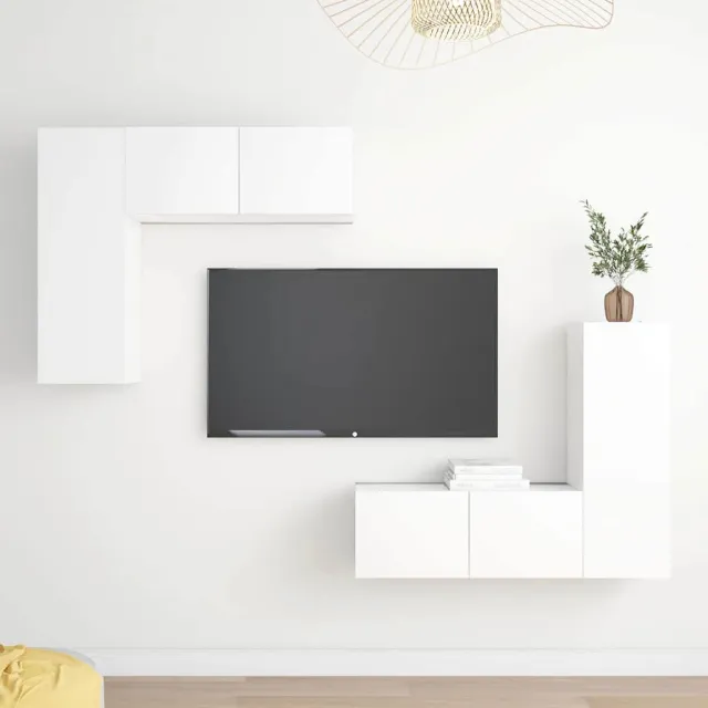 vidaXL 4-delige Tv-meubelset bewerkt hout wit