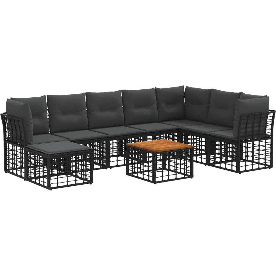 vidaXL Buiten bankenset 9 st Zwart en Donkergrijs Polyester