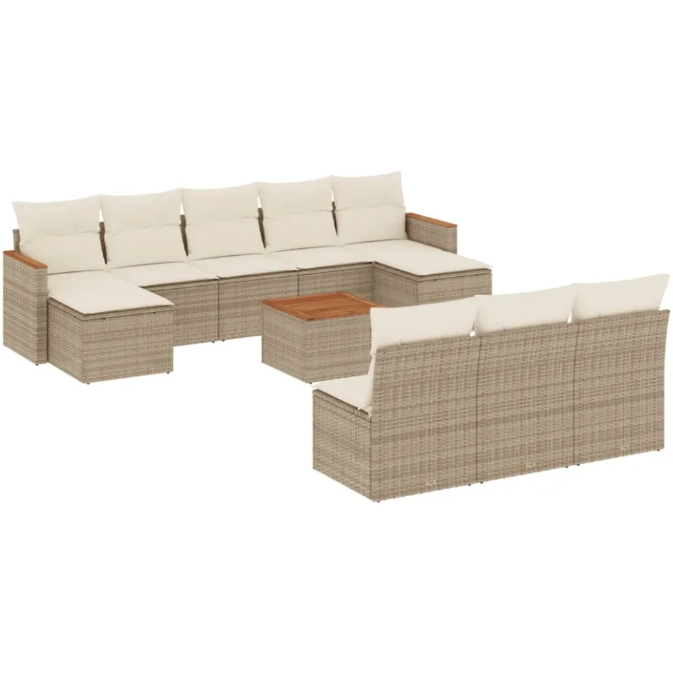 vidaXL 11-delige Tuinset met kussens poly rattan beige, foto 3