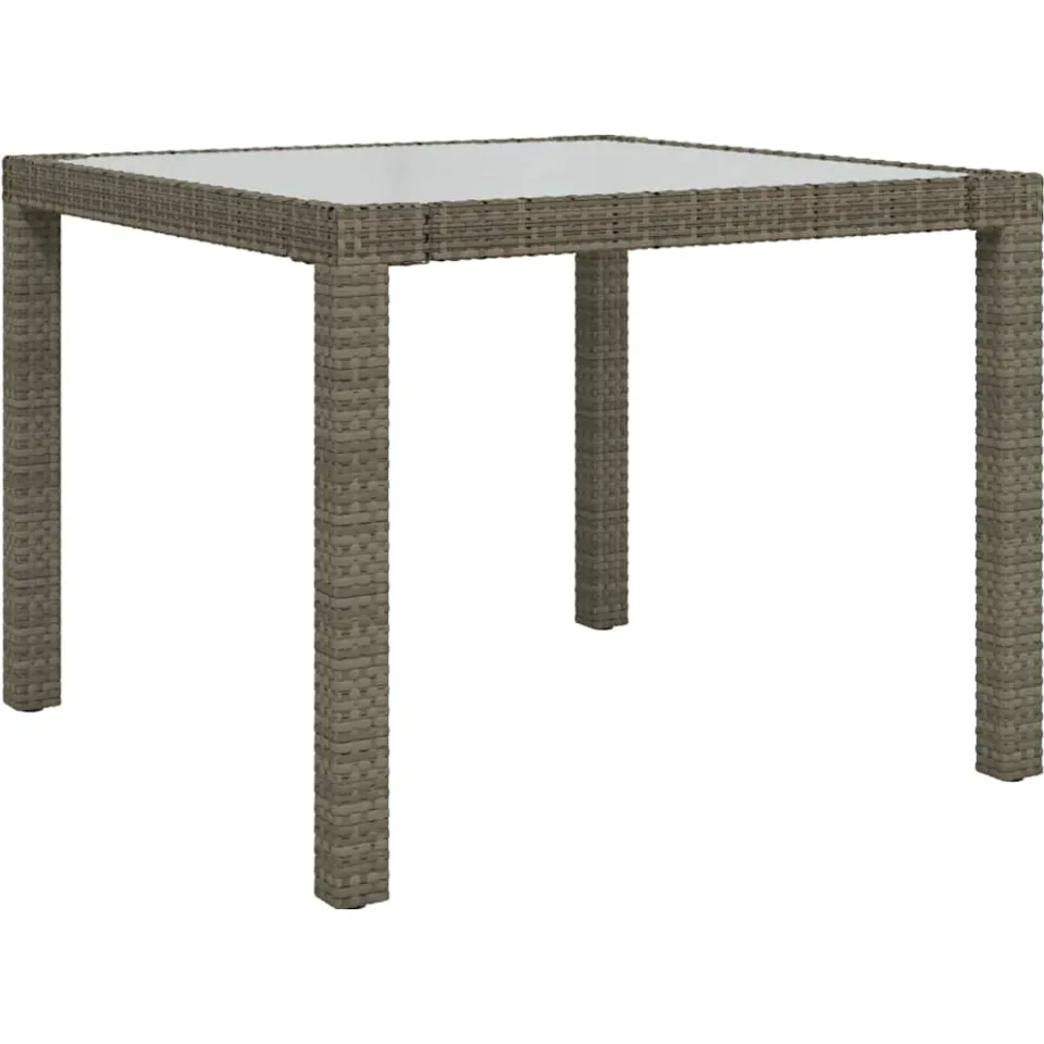 vidaXL Tuintafel 90x90x75 cm gehard glas en poly rattan grijs, foto 3