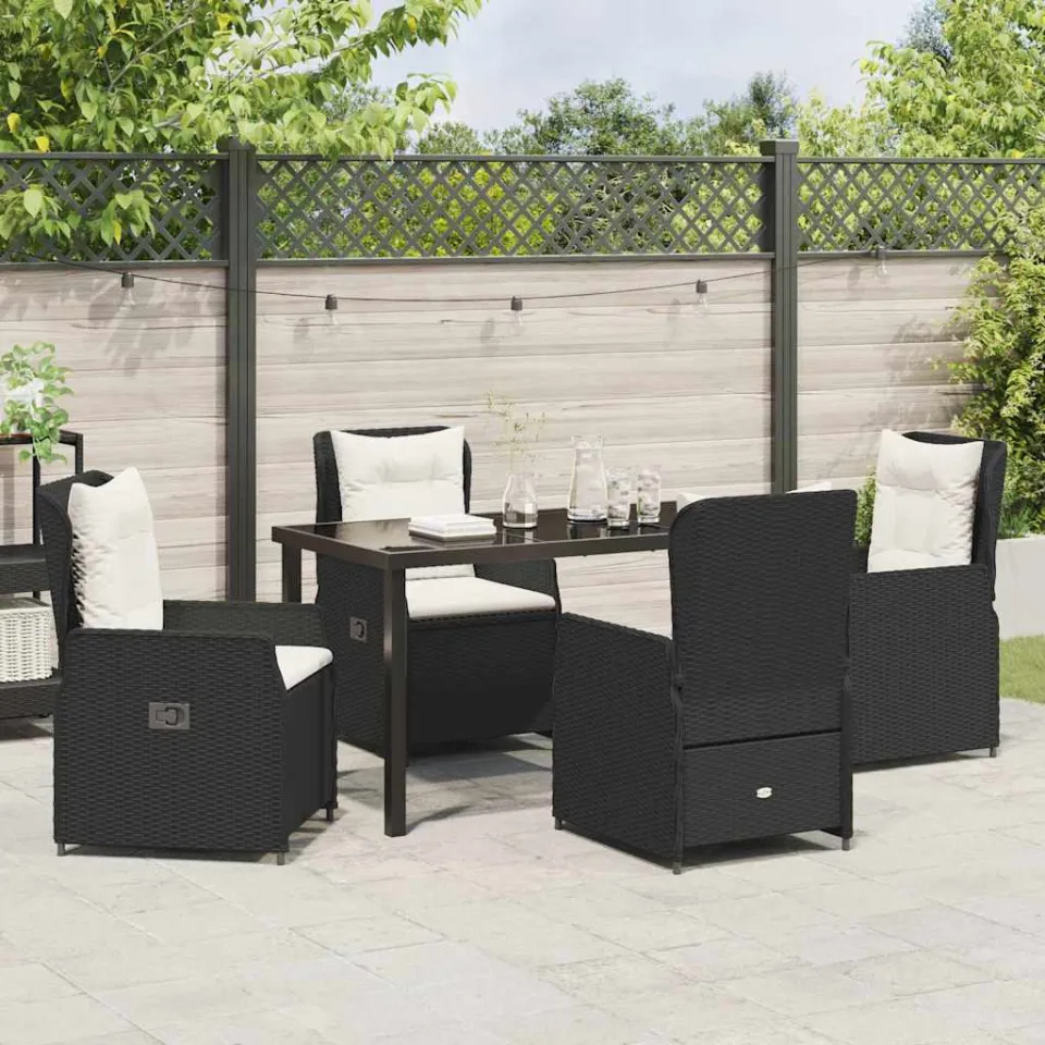 vidaXL Tuin eettafelset 5 st Zwart poly rattan, foto 3