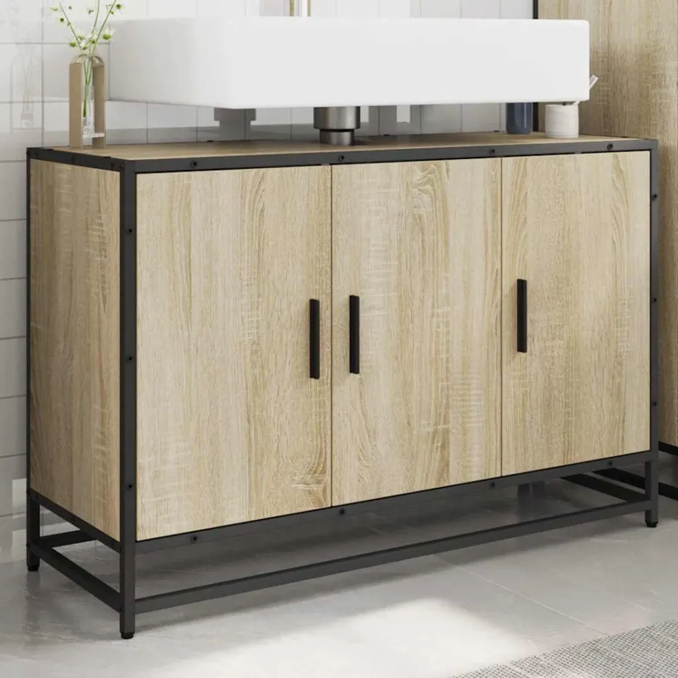 vidaXL Wastafelkast Sonoma eiken 90x33x60 cm bewerkt hout, foto 3