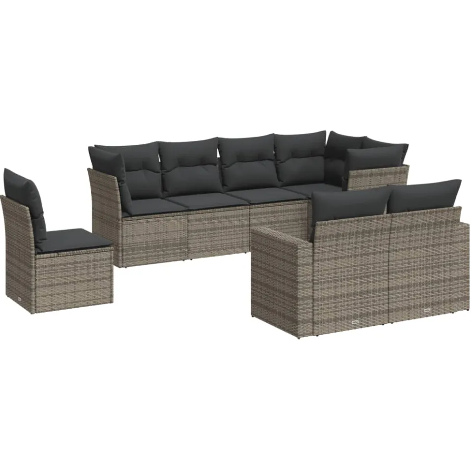 vidaXL 8-delige Loungeset met kussens poly rattan grijs, foto 4