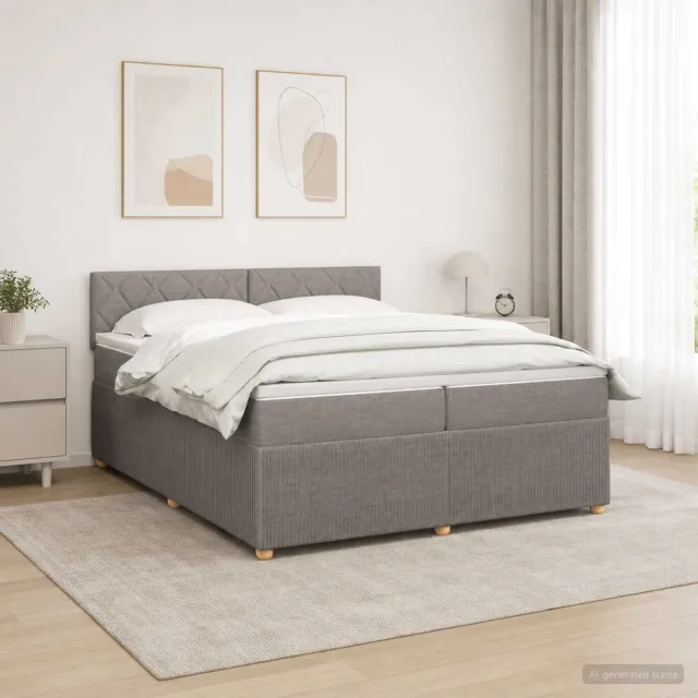 vidaXL Boxspringbed met matras met hoofdeinde Taupe 200 x 200 cm Stof