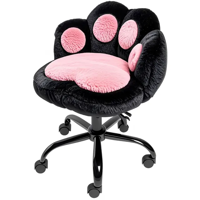 Happiq Bureaustoel met Kattenpoot Rugleuning - Verstelbaar met Wielen - voor make-up tafel en thuiswerkplek - Zwart Fluweel