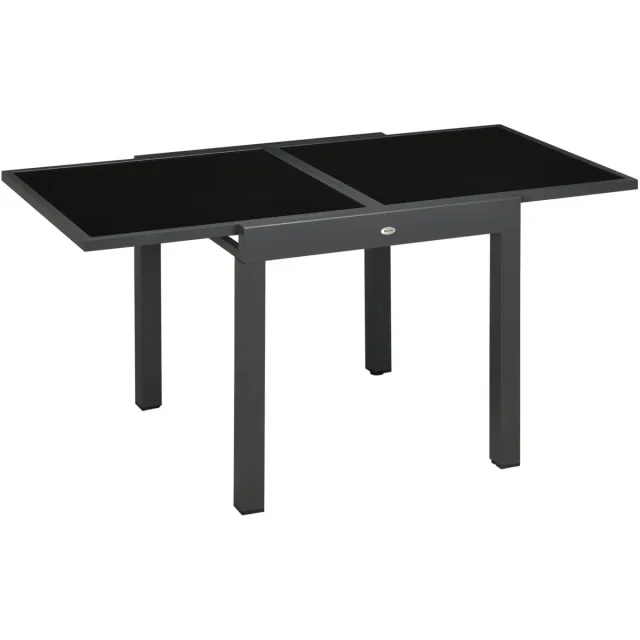 Brandistry Tuintafel - Aluminium Tuintafel - Uitschuifbare Tuintafel - Uitschuifbare Tuintafel Glazen Blad 80-160X80X75 Cm - Zwart
