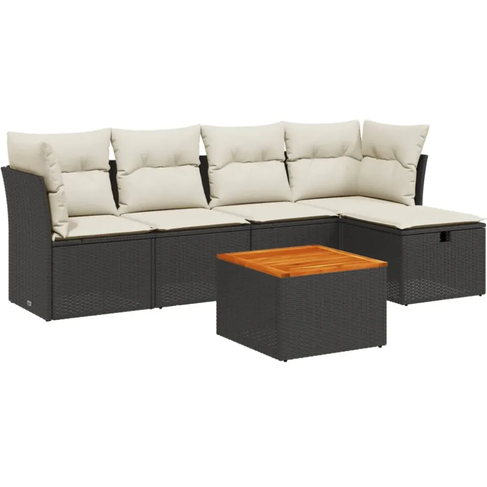 vidaXL 6-delige Loungeset met kussens poly rattan zwart