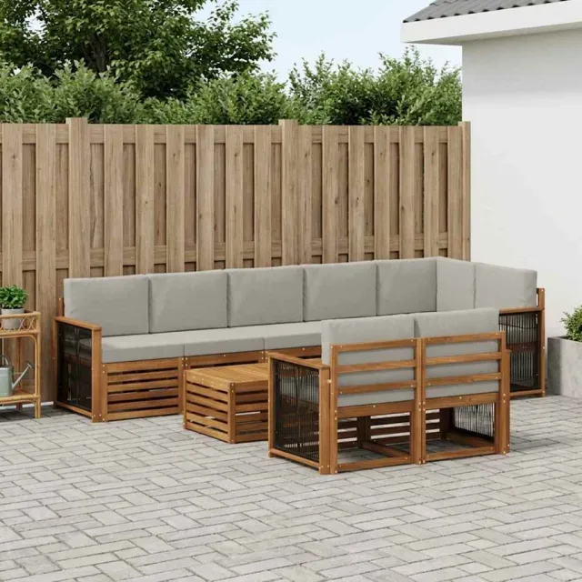 vidaXL Buiten bankenset 8 st 8-zits Naturel en lichtgrijs
