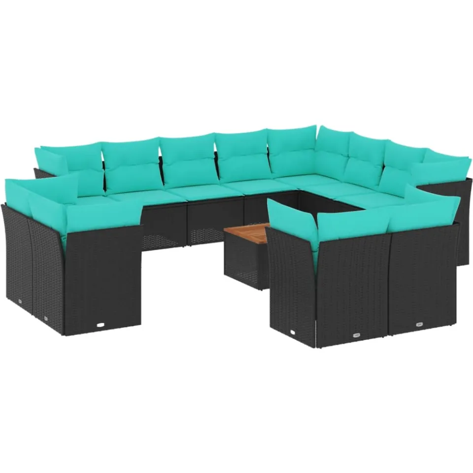 vidaXL 13-delige Loungeset met kussens poly rattan zwart, foto 3