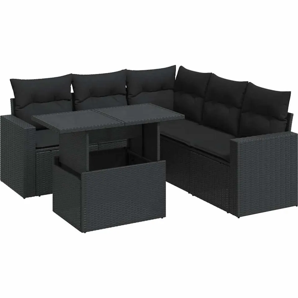 vidaXL 6-delige Loungeset met kussens poly rattan zwart, foto 3