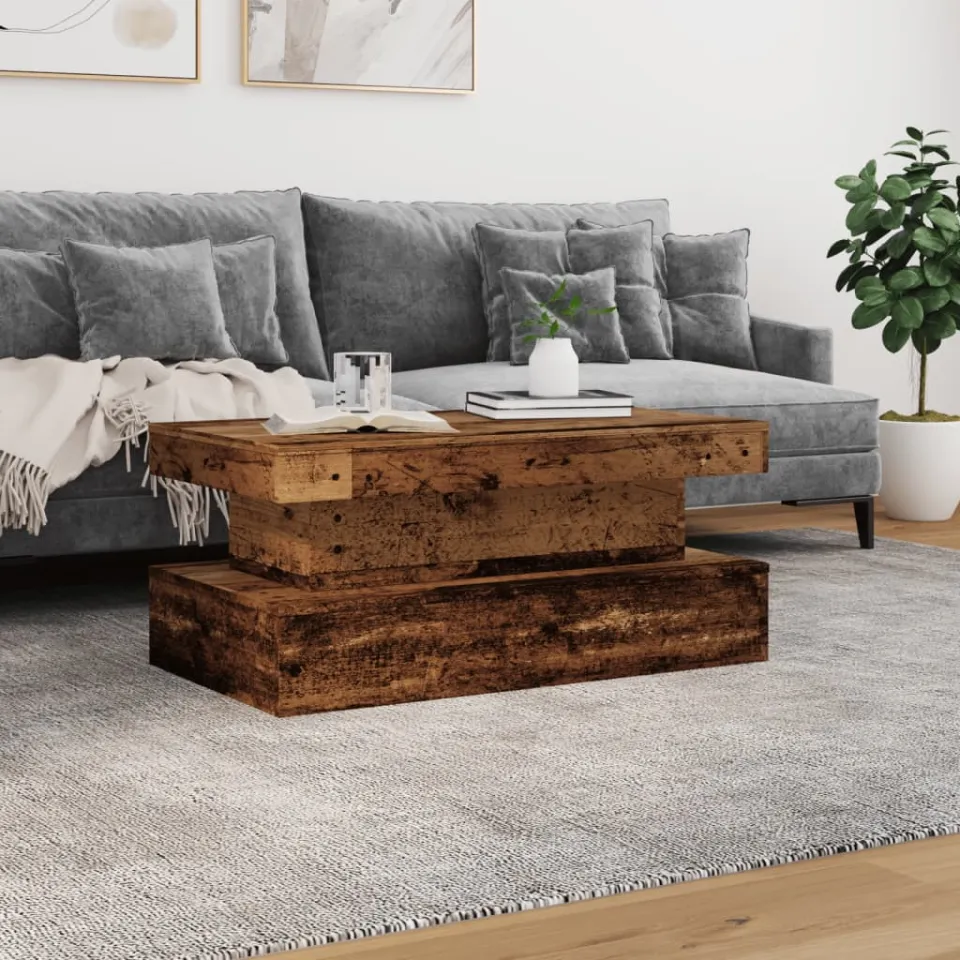 vidaXL Salontafel met LED-verlichting 90x50x40 cm oud houtkleurig bruin, foto 3
