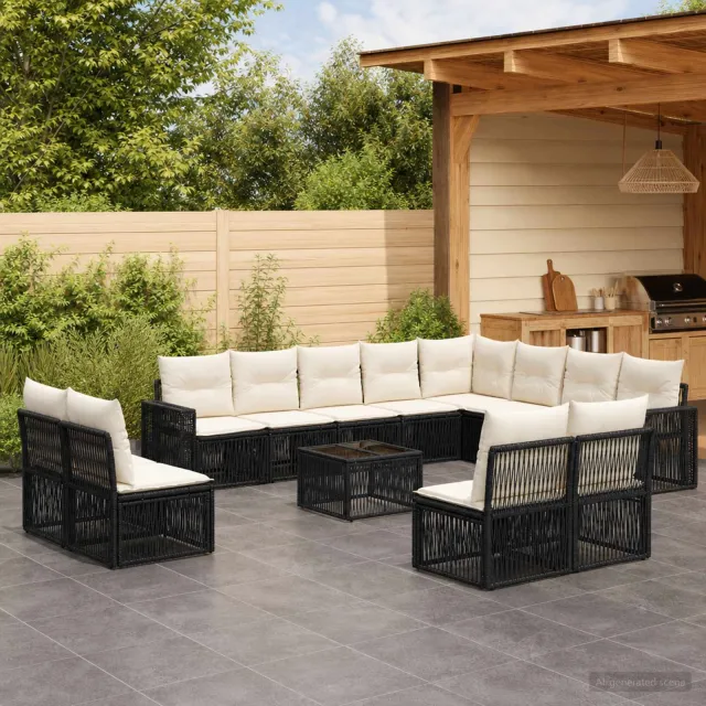 vidaXL Tuinbankenset 13 st 12-zits Zwart en Cream Wit poly rattan, foto 2