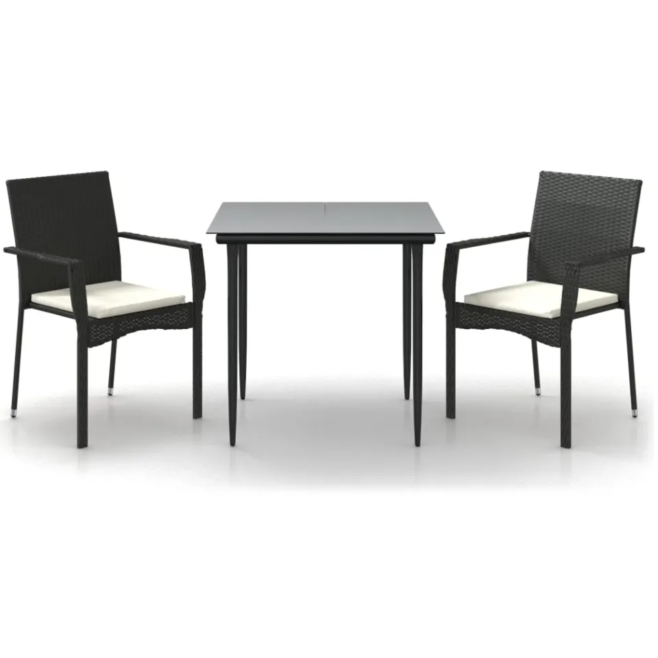 vidaXL 3-delige Tuinset met kussens poly rattan zwart, foto 3