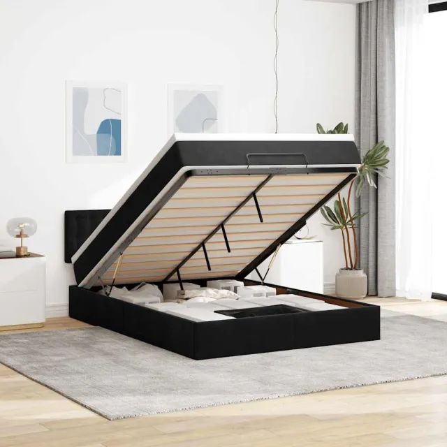 vidaXL Ottoman bed met matras en LED's 140x190cm fluweel zwart