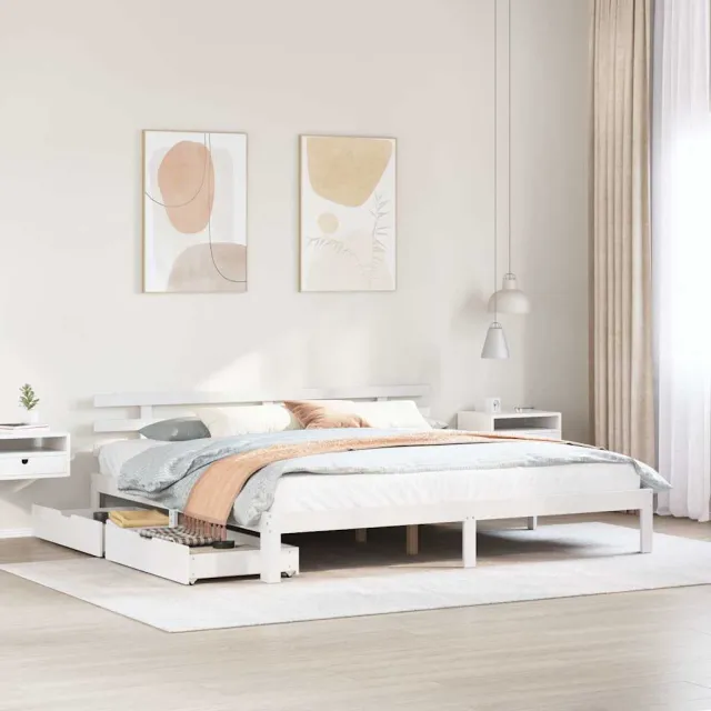 vidaXL Bedframe met lades massief grenenhout wit 200x200 cm