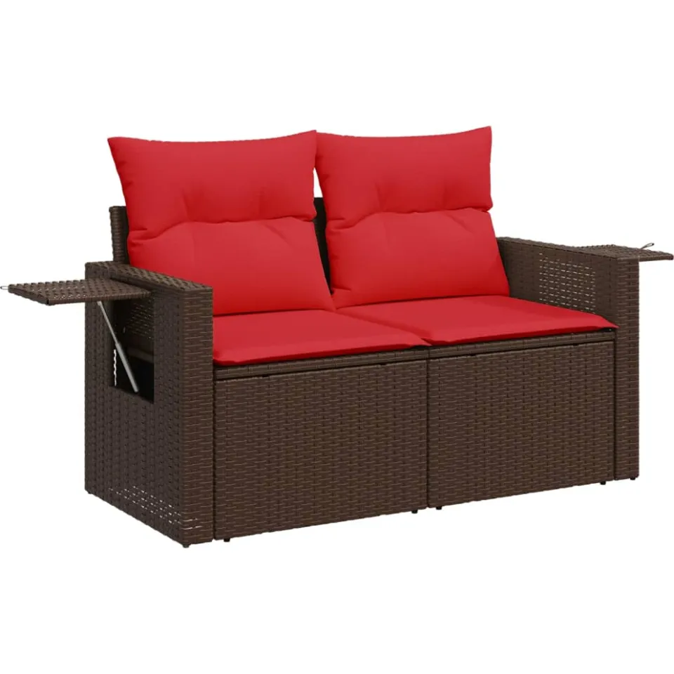 vidaXL 9-delige tuinbankset met kussens, bruin polyrotan