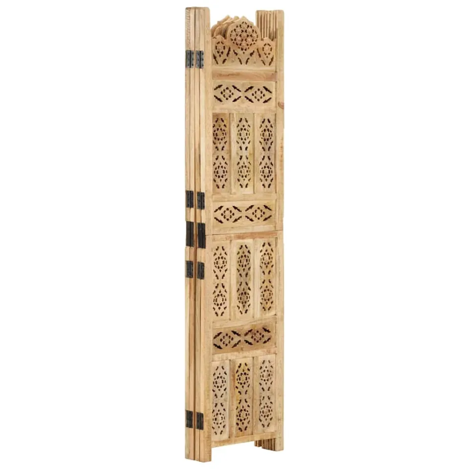 vidaXL Kamerscherm 4 panelen handgesneden 160x165 cm massief mangohout bruin, foto 2