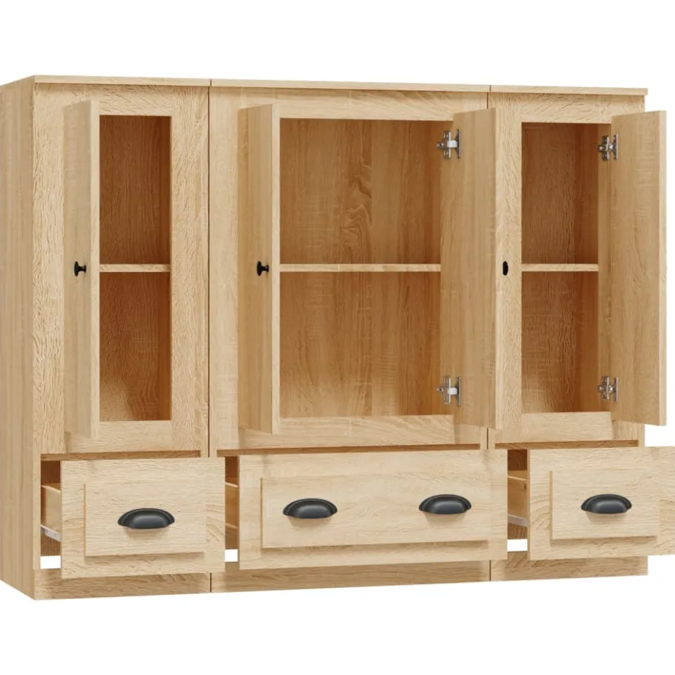 vidaXL Hoge kasten 3 st bewerkt hout sonoma eikenkleurig, foto 4