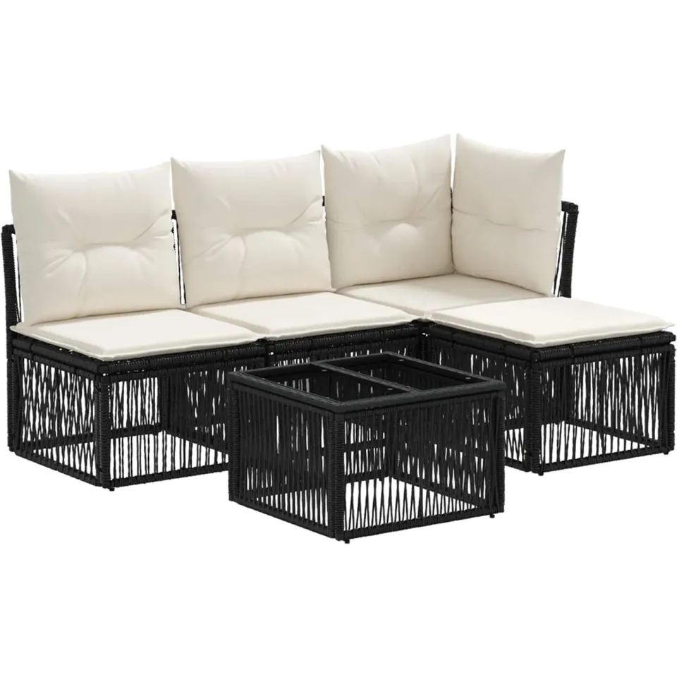 vidaXL Tuinbankenset 5 st Zwart poly rattan