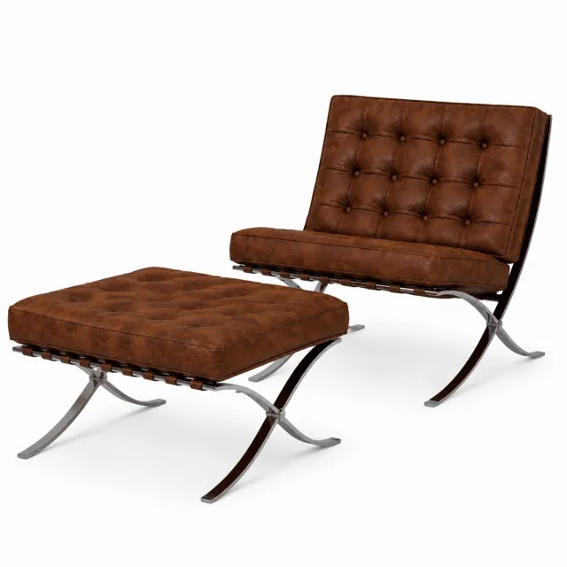 Meubeldistrict Oslo Chair + Hocker - Vintage Bruin - Fauteuil - Stoel - Luxe Variant
