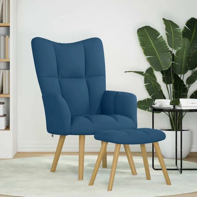 vidaXL Relaxstoel met voetenbank stof blauw