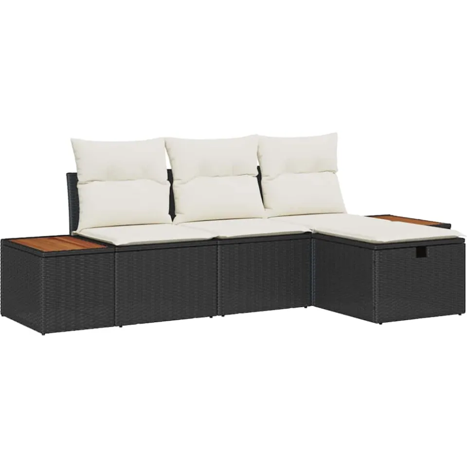 vidaXL Tuin Sofa Set 4 st Zwart poly rattan
