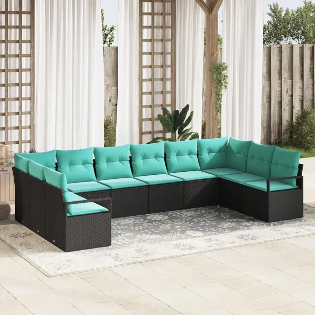 vidaXL Bankstel 10 st Zwart poly rattan, foto 2