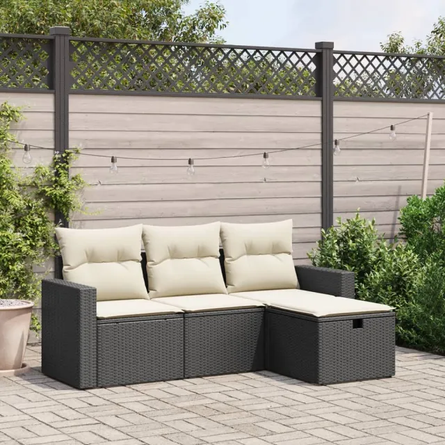 vidaXL 4-delige Loungeset met kussens poly rattan zwart, foto 2