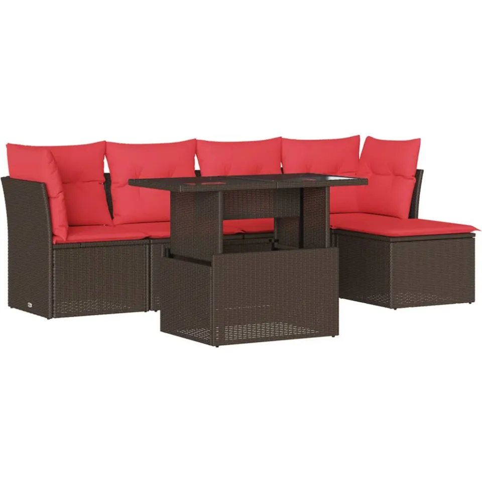 vidaXL 6-delige tuinbankset met kussens, bruin polyrotan, foto 3