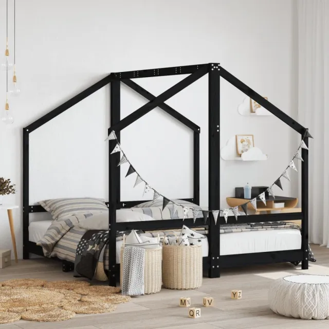 vidaXL Kinderbedframe 2x(80x160) cm massief grenenhout zwart, foto 2